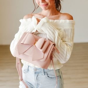 Vegan Leather Bow Purse (Baby Pink)